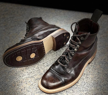 Dr. Sole cork half sole and heel combination rebuild, in-store, new storm welting