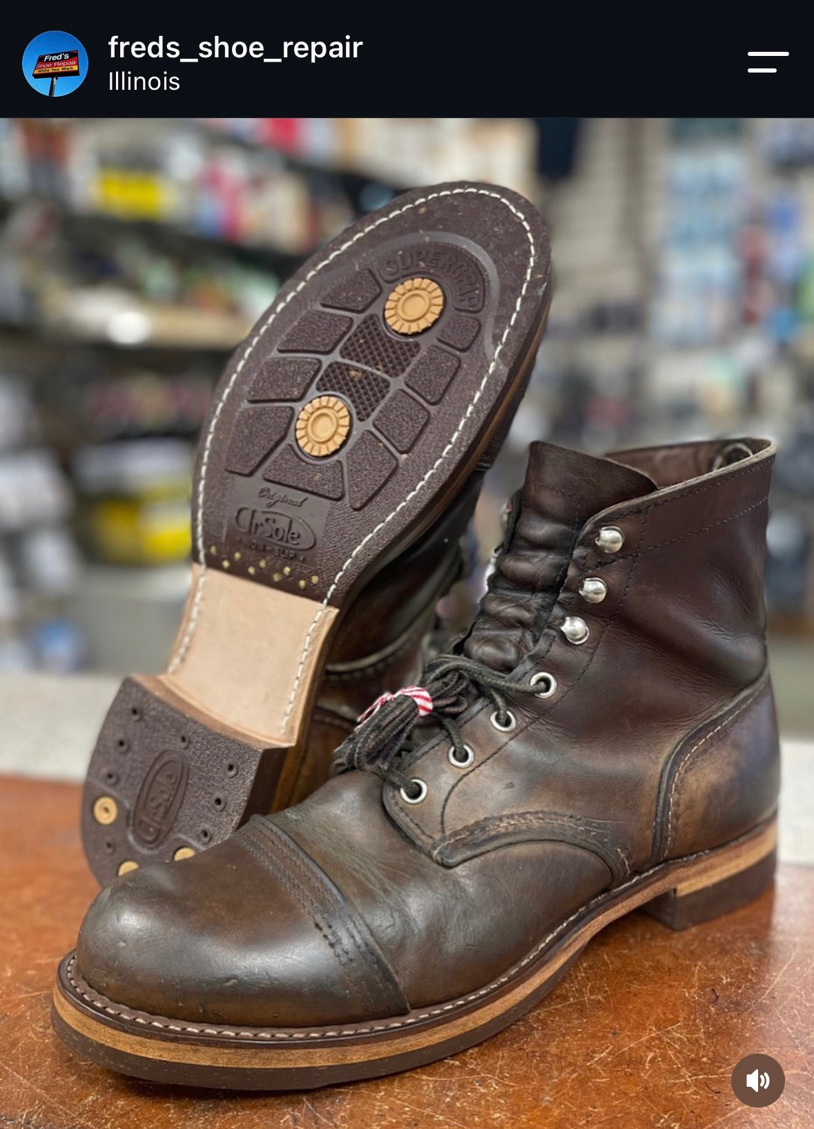 Dr. Sole cork half sole and heel combination rebuild, sole view, brown dr sole 