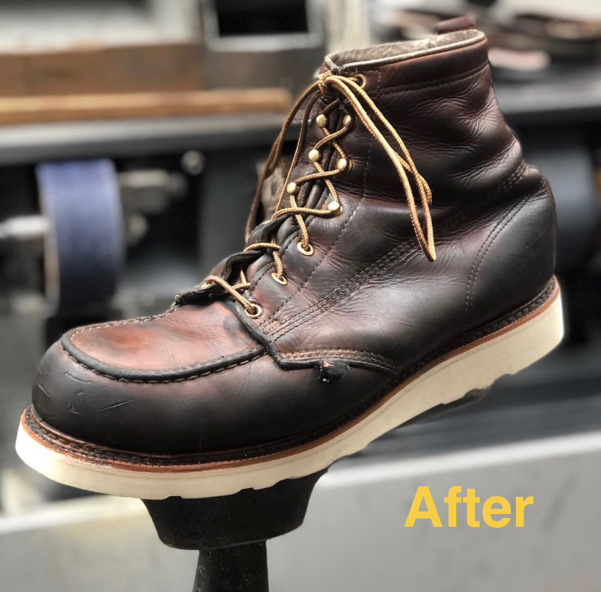 Restored Thorogood work boot with original welt and outsole