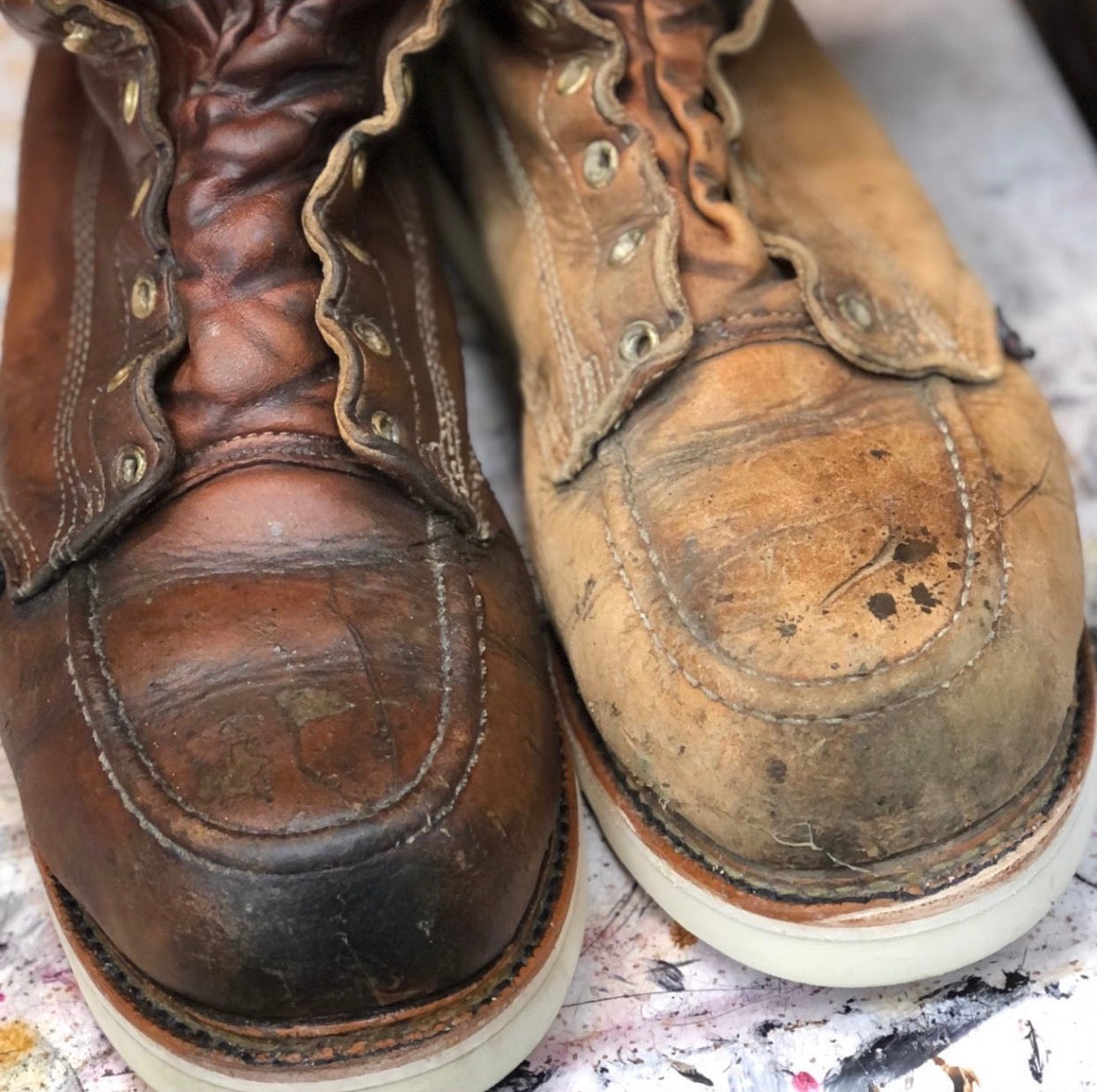 Thorogood boot sole close-up showing new Vibram outsole installation