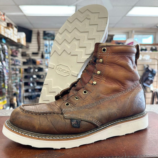 Thorogood boots before and after professional resole by Fred's Shoe Repair